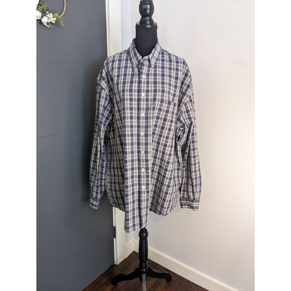 Eddie Bauer Other - Eddie Bauer Heavy Cotton Blue and White Plaid Button Down‎ Shirt - XL Tall
